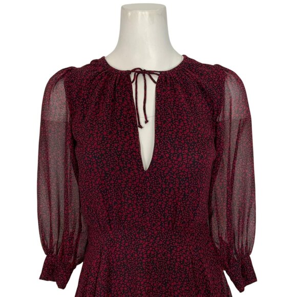 Revolve X Cleobella Genova Dress XS Red Floral Sheer Balloon Sleeve Mini Party - Picture 7 of 12